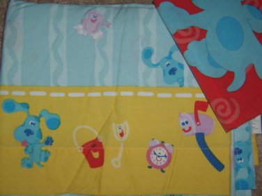 Used BLUE's CLUES TWIN FLAT Sheet PILLOWCASE Clock Shovel