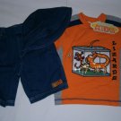 New DAKOTA KIDS Shirt Shorts Short Set Sz 3T Lizard Orange Hat