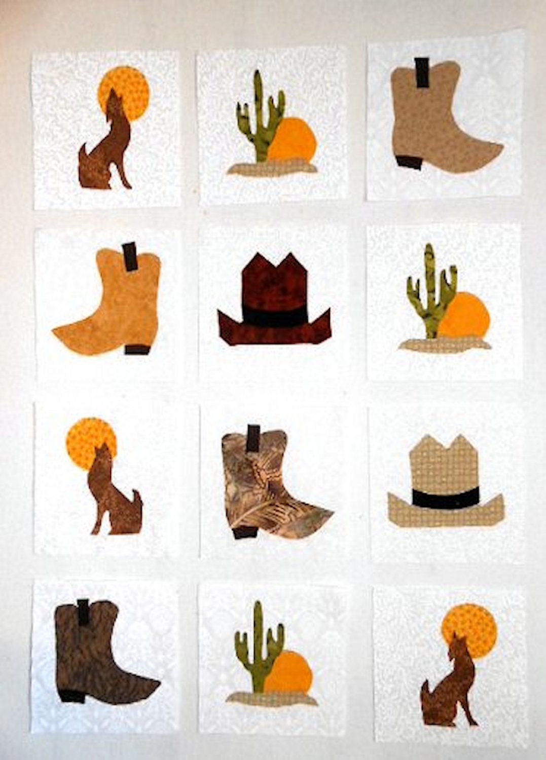 12 Applique Scrap Southwest Western Quilt Kit Blocks 6.5 Inch Squares
