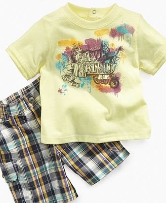 Calvin Klein Baby Boy Yellow/ Plaid 2 piece Set