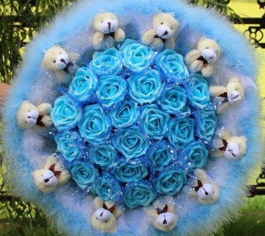 Wholesale Cartoon Bouquet Teddy Bear Doll Bouquet Valentine's Day Wedding Birthdays Gift - Blue