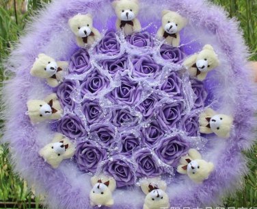 Wholesale Cartoon Bouquet Teddy Bear Doll Bouquet Valentine's Day Wedding Birthdays Gift - Purple