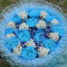 Wholesale 11 Teddy Bear Dolls 11 Roses Bouquet  Valentine's Day Wedding Birthdays Gift - Blue