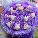 Wholesale 11 Teddy Bear Dolls 11 Roses Bouquet  Valentine's Day Wedding Birthdays Gift - Purple