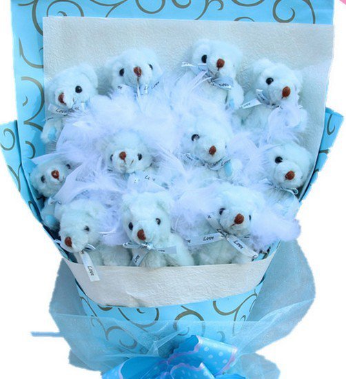 Hot Sale Teddy Bear Dolls Bouquet Valentine's Day Wedding Birthdays Gift - Blue