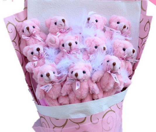Hot Sale Teddy Bear Dolls Bouquet Valentine's Day Wedding Birthdays Gift - Pink