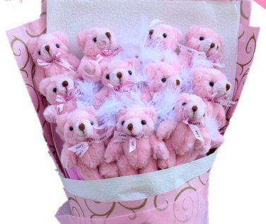 Hot Sale Teddy Bear Dolls Bouquet  Valentine's Day Wedding Birthdays Gift - Pink