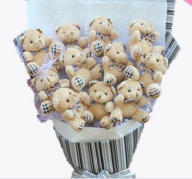 Plush Teddy Bear Dolls Bouquet  Valentine's Day Wedding Birthdays Gift - Grey