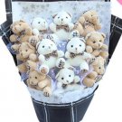 Plush Teddy Bear Dolls Bouquet  Valentine's Day Wedding Birthdays Gift - White/Grey