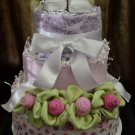 Baby Girl Diaper Cake (White) with roses and bow