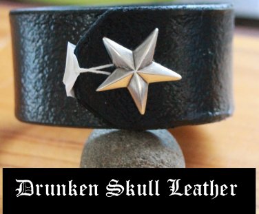 Leather Cuff with Nautical Star and tooled background