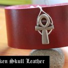 Deep red leather cuff with Ankh concho