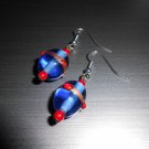 Blue and Red Glass Drop Earrings