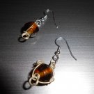 Wire Wrapped Brown Glass Drop Earrings