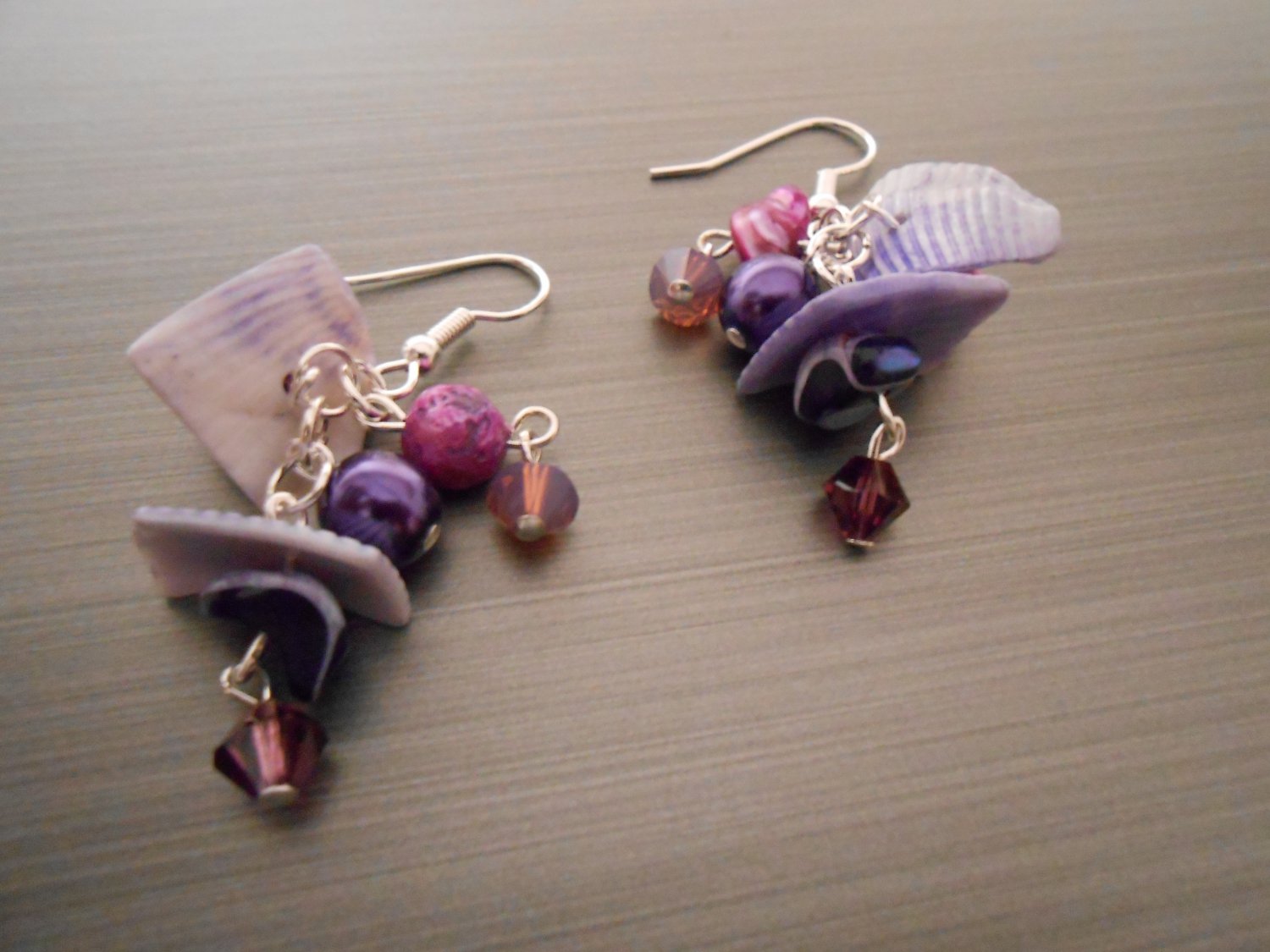 Bohemian Purple Bead and Shell Earrings