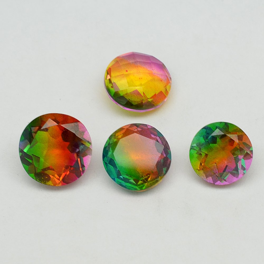 Certified Quartz Doublets try-Color AAA Quality 15 mm Faceted Round 5 pcs Lot