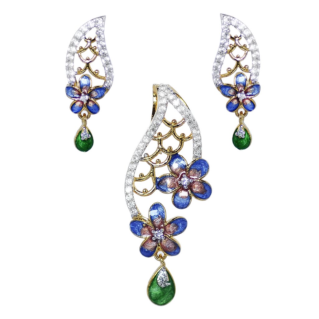 Flower Designer Earring, Pendant set