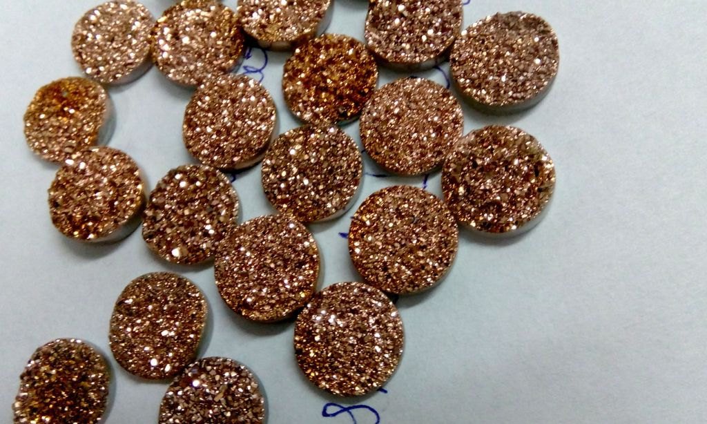 11mm Natural Rose Gold Color Coating Flat Druzy Round 10 Pieces Best