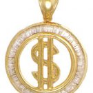 Dollar Sign Medallian CZ Pendant In Gold Or Rhodium czp-149