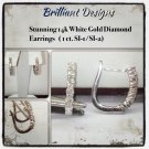 14K Solid White Gold Diamond Hoop Earrings 1ct