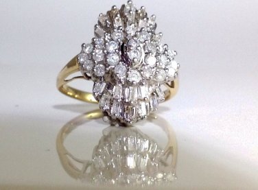 1.00 TCW Diamond Cluster Ring 10k Yellow Gold