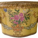 YELLOW PORCELAIN FLOWER POT W/ BIRDS SHAPED BRASS
