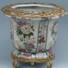 FLORAL PORCELAIN BOWL ACCENTED WITH ANTIQUE BRASS