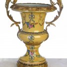 ANTIQUE STYLE HAND PAINTED PORCELAIN URN WITH DESINED BRASS AND BRONZE