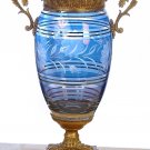 ITALIAN CRYSTAL BLUE PINK VASE WITH ANTIQUE BRASS AND BRONZE
