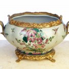 PORCELAIN HAND PAINTED BOWL/FLOWER POT WITH SOLID BRASS
