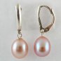 Genuine Freshwater 7-8MM Long Shape Pink Pearl Lever Back Silver Earring