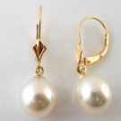 Beautiful 14KT Yellow Gold 9-10mm White Oval South Sea Pearl Dangle Earring - AAA QUALITY