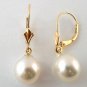 Beautiful 14KT Yellow Gold 9-10mm White Oval South Sea Pearl Dangle Earring - AAA QUALITY