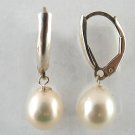 Genuine Freshwater 7-8MM White Pearl Lever-Back Silver Hanging Earring