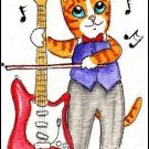 ACEO Original Watercolor - Guitar Cat
