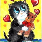 ACEO - Watercolor - Valentine Cat by Patricia Ann Rizzo