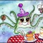 ACEO Art - Watercolor - Octopus Birthday - Patricia Ann Rizzo