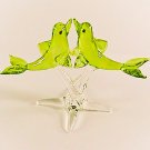 Hand Blown Glass Green Twin Dolphin Fish Art Glass Figurines Animals Thai Gifts