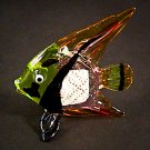 Hand Blown Glass Green-Orange Fish Art Glass Animal Figurines Thai Gifts