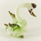 Hand Blown Glass Green Swan Gilt Miniature Glass Animal Figurines Thai Gifts