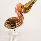 Hand Blown Glass Orange Pelican Bird Gilt Art Glass Animal Figurines Thai Gifts