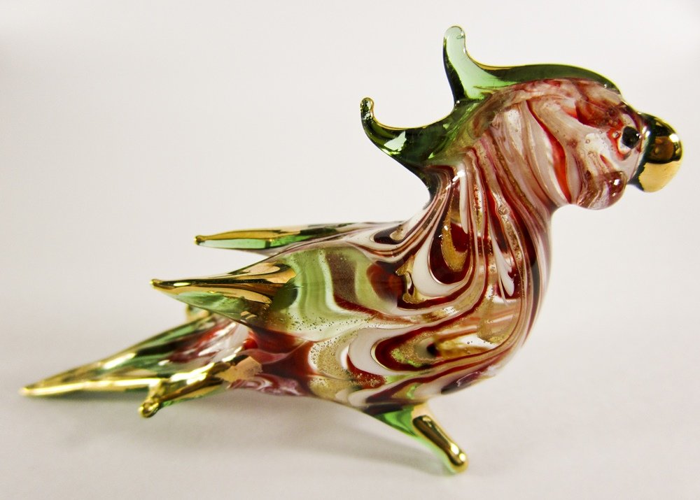 Hand Blown Glass Red-White-Green-Yellow Parrot Bird Gilt Art Glass Animal Figurines Thai Gifts