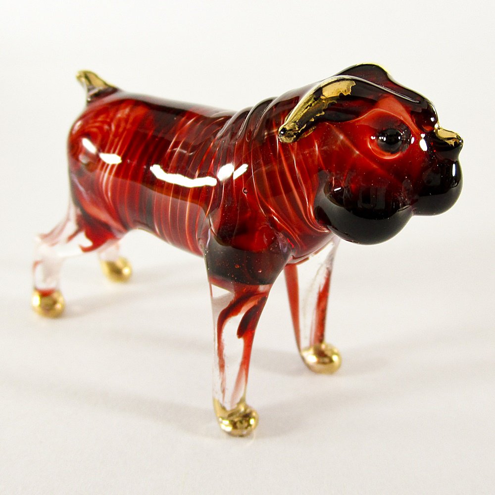 Hand Blown Glass Red Bulldog Gilt Art Glass Animal Figurines Thai Gifts