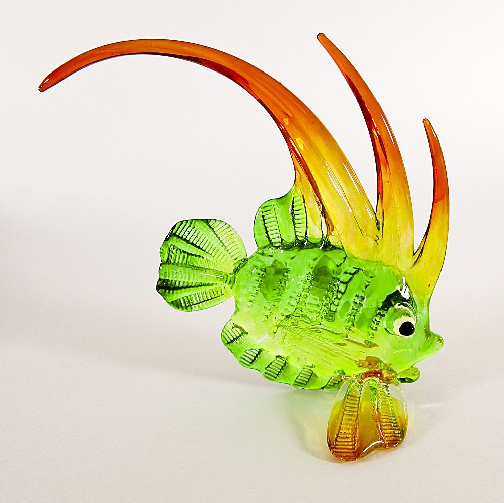 Hand Blown Glass Green-Yellow-Orange Fish Art Glass Animal Figurines ...