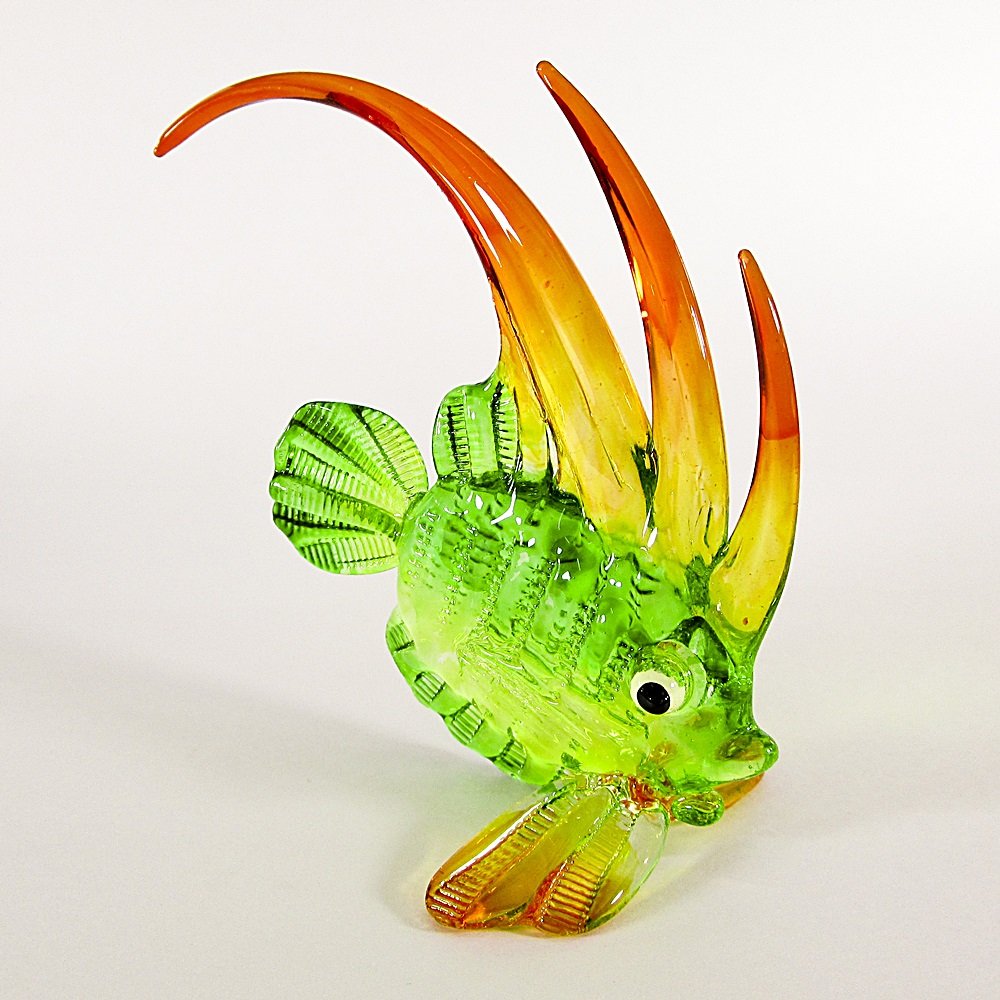 Hand Blown Glass Green-Yellow-Orange Fish Art Glass Animal Figurines ...