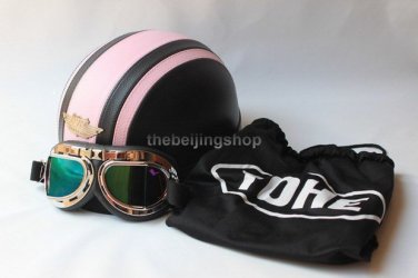 Motorbike Motorcycle half face helmet with goggles (Pink)