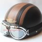 half face scooter motorcycle PU leather helmet goggle Brown Cros