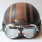half face scooter motorcycle PU leather helmet goggle Brown Cros