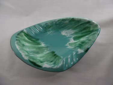 Vintage Weed Ashtray - Teal, Aqua, Green, White, Tricorn Shaped Pottery