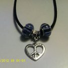 New Black Corded Euro Necklace~Silver Peace/Heart Charm~ $2 Ship